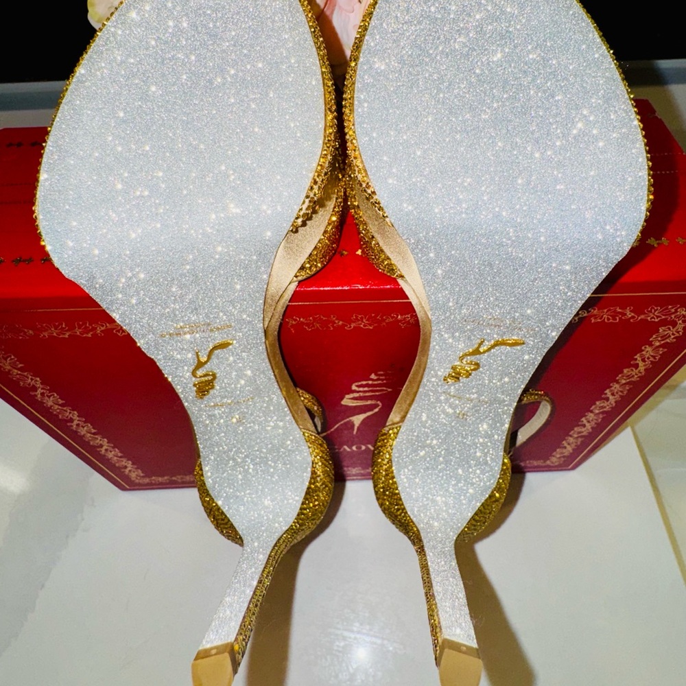 Rene Caovilla - Crystal Gold Platform Heels - New - 38 US - Picture 14 of 15
